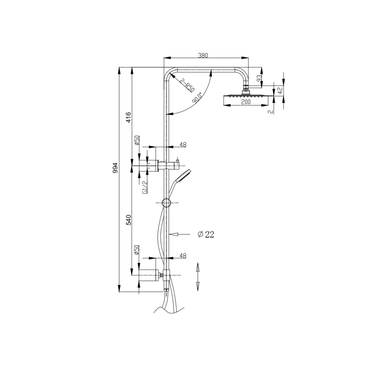 Elite | Round shower rail set 2 in 1 | Black