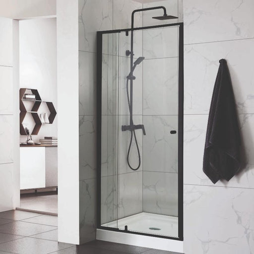Wall to Wall Black Pivot Shower Screen By Indulge® - Acqua Bathrooms