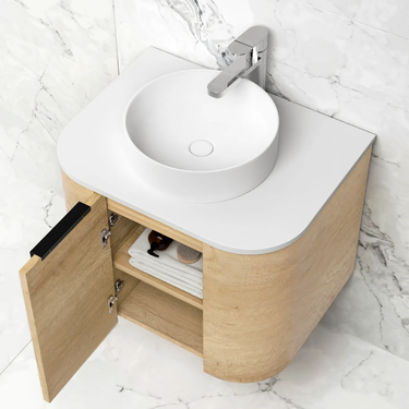 Otti | Bondi 600 Curved Natural Oak Wall Hung Vanity