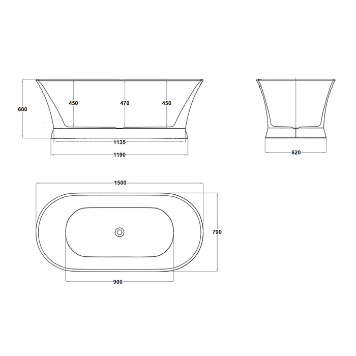 CeeJay | Lucite Balmoral 1500 Designer Hampton Round Freestanding Bath Tub Inc Waste