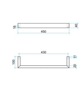 Thermo | Square Single Bar Heated Towel Rail | W450xH40xD100mm