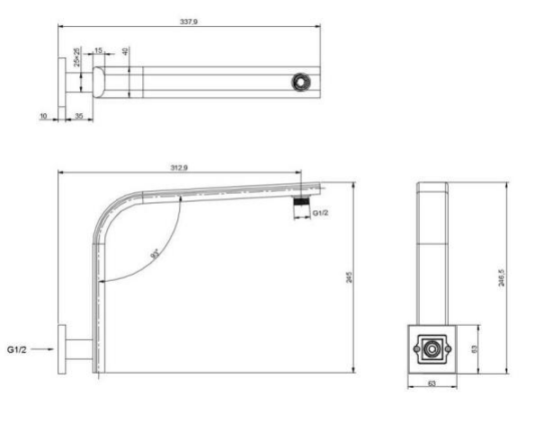 Piazza | Matte Black Curved Shower Arm 400mm
