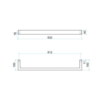 Thermo | Satin White Square Single Bar Heated Towel Rail | W632xH40xD100mm
