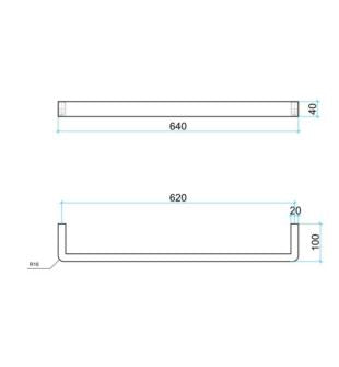 Thermo | Square Single Bar Heated Rail with Curved Corners | W632xH32xD100mm