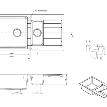 Ria | One & Quarter Bowl Granite Sink With Drainer