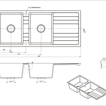 Ria | Double Bowl Granite Sink With Drainer
