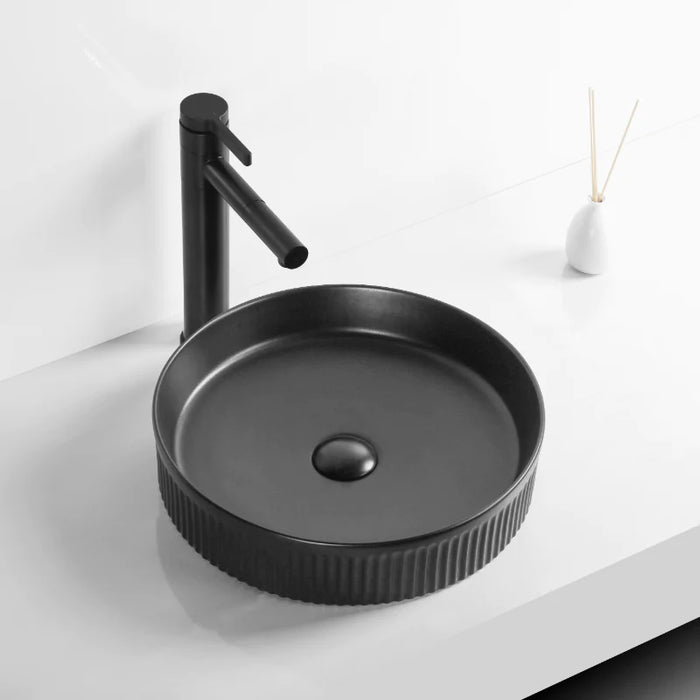 Infinity | Fluted Matte Black Round Above Counter Basin