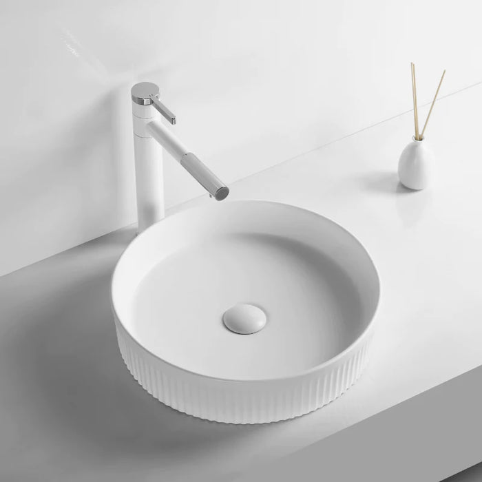 Infinity | Fluted Matte White Round Above Counter Basin