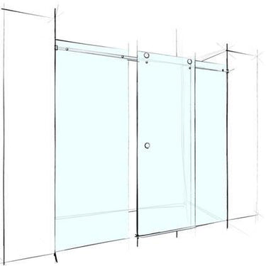 Square Frameless Adjustable Black Wall to Wall Sliding Shower Screen - Acqua Bathrooms