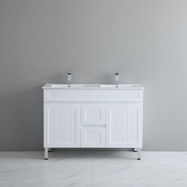 Acacia | 1200 Mate White Double Bowl Vanity On Legs