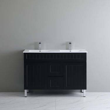 Acacia | 1200 Mate Black Double Bowl Vanity On Legs