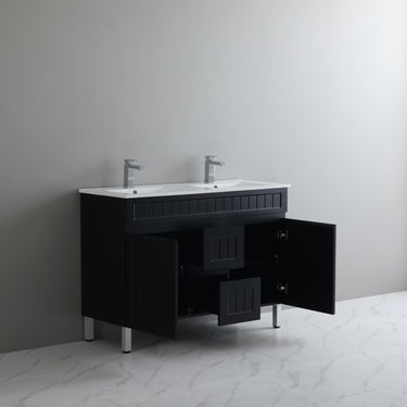 Acacia | 1200 Matte Black Double Bowl Vanity On Legs
