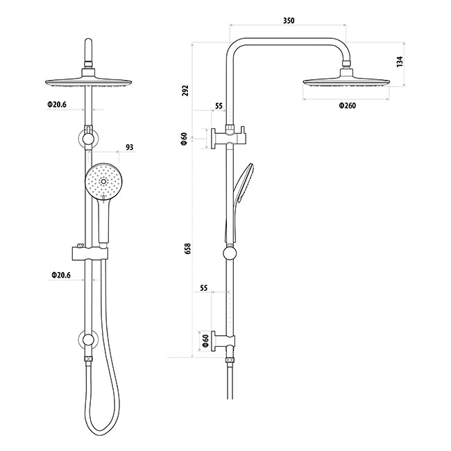 Loui | Gun Metal Twin Shower with Rail