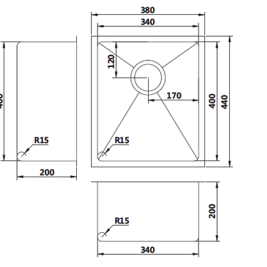 Handmade| Gun Metal Single Bowl Round Corner Sink 440 X 380 X 200 X 1.2mm