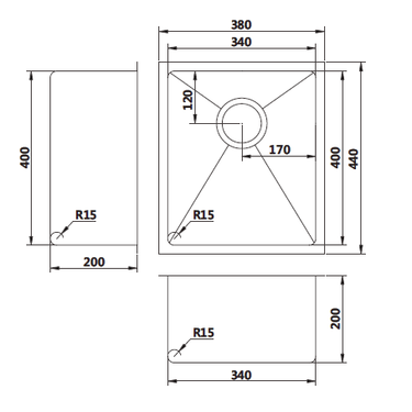 Handmade| Gold  Single Bowl Round Corner Sink 440 X 380 X 200 X 1.2mm