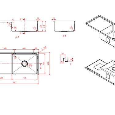 Handmade | Single Bowl Round Corner Sink 960 x 450 x 210 x 1.2mm