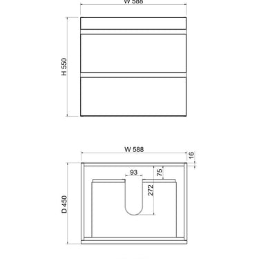 Forest Oak | 600mm Double Draw Wall Hung Vanity
