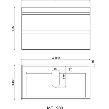 Forest Oak | 900mm Double Draw Wall Hung Vanity