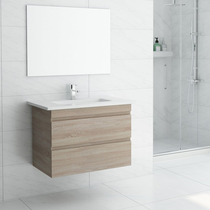Forest Oak | 750mm Double Draw Wall Hung Vanity