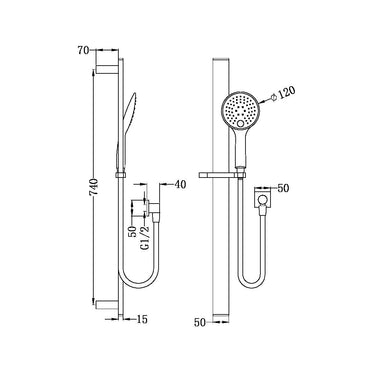 Nero | Rain 3 Function Round Matte Black Rail Shower