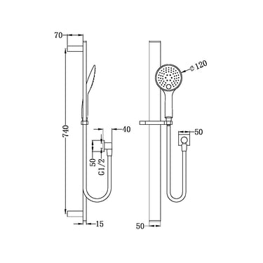 Nero | Rain 3 Function Round Chrome Rail Shower