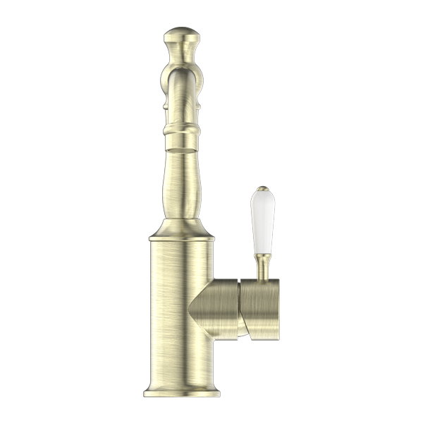 York  | Aged Brass Basin Mixer With White Porcelain Lever