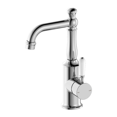 York  | Chrome  Basin Mixer With White Porcelain Lever