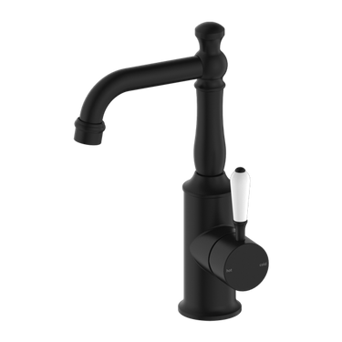 York | Black Basin Mixer With White Porcelain Lever