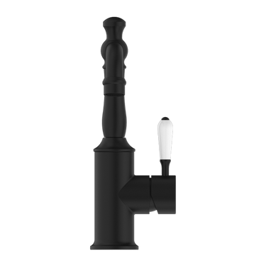 York | Black Basin Mixer With White Porcelain Lever