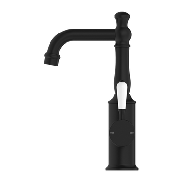 York | Black Basin Mixer With White Porcelain Lever