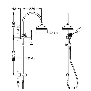 York |  Chrome Twin Shower With White Porcelain Hand Shower