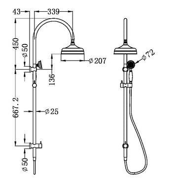 York | Aged Brass win Shower With Metal Hand Shower
