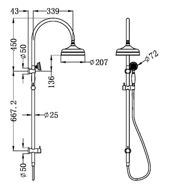 York | Black Twin Shower With Metal Hand Shower