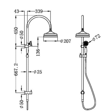 York |  Black Twin Shower With Metal Hand Shower