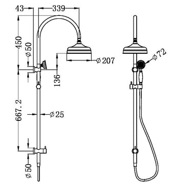 York | Aged Brass Twin Shower With White Porcelain Hand Shower