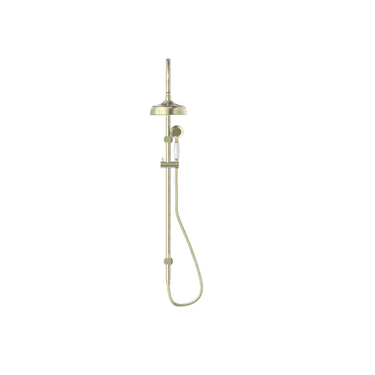 York | Aged Brass Twin Shower With White Porcelain Hand Shower