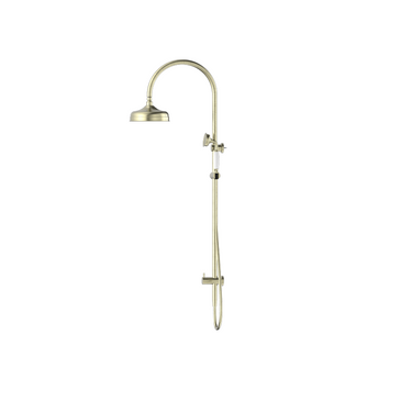 York | Aged Brass Twin Shower With White Porcelain Hand Shower