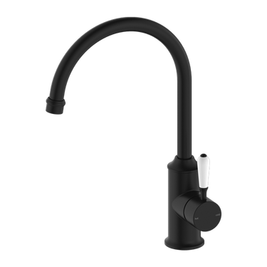 York | Black Kitchen Mixer Goosneck Spout With White Porcelain Lever