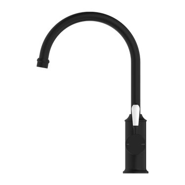 York | Black Kitchen Mixer Goosneck Spout With White Porcelain Lever