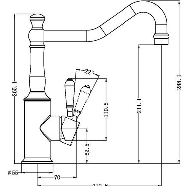 York  |  Aged Brass Kitchen Mixer Hook Spout With White Porcelain Lever