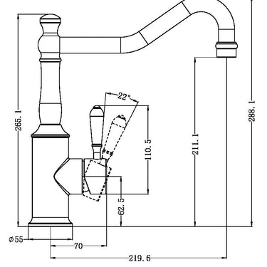 York  |  Black Kitchen Mixer Hook Spout With White Porcelain Lever