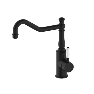 York  |  Black Kitchen Mixer Hook Spout With White Porcelain Lever