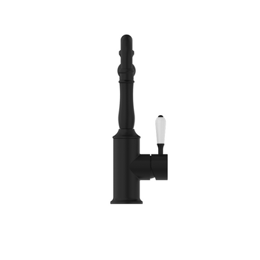 York  |  Black Kitchen Mixer Hook Spout With White Porcelain Lever