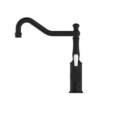 York  |  Black Kitchen Mixer Hook Spout With White Porcelain Lever