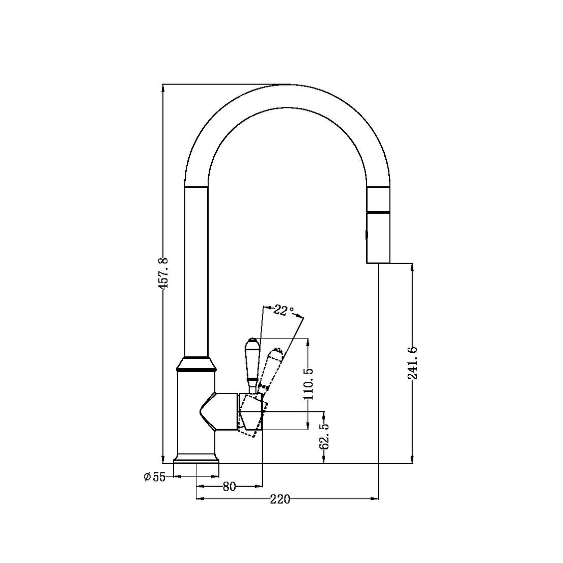 York | Chrome |Pull Out Sink Mixer With Vegie Spray Function With White ...