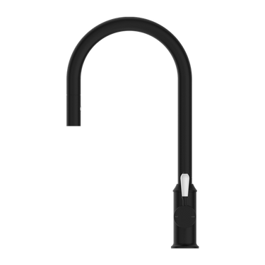 York | Black Pull Out Sink Mixer With Vegie Spray Function With White Porcelain Lever