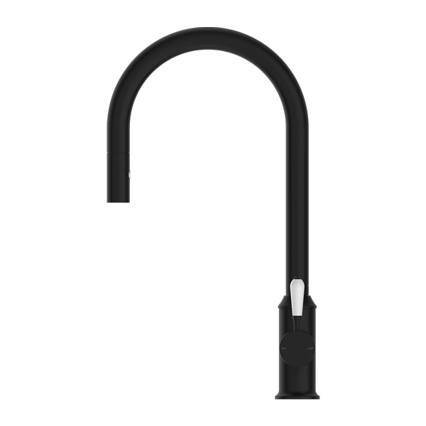 York |  Black Pull Out Sink Mixer With Vegie Spray Function With White Porcelain Lever