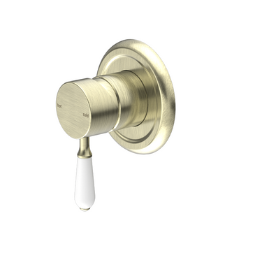 York | Aged Brass Shower Mixer With White Porcelain Lever