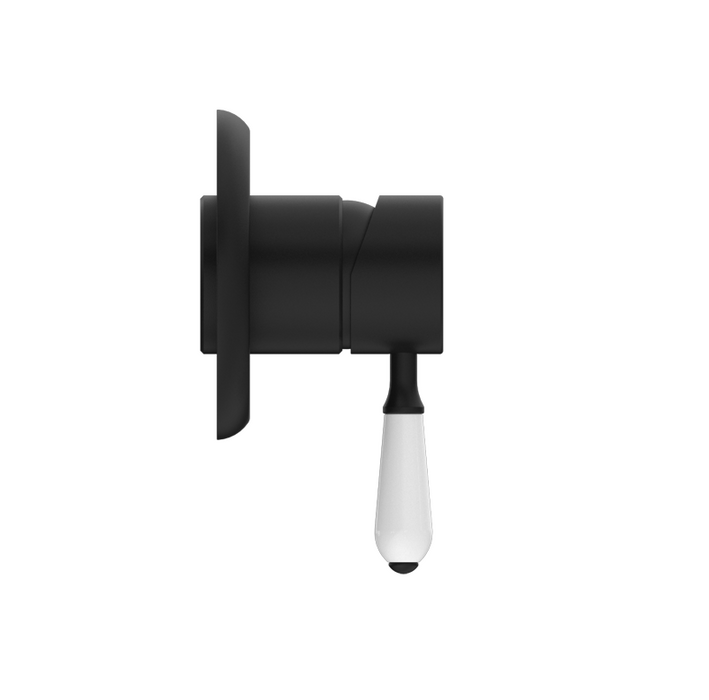 York | Black Shower Mixer With White Porcelain Lever