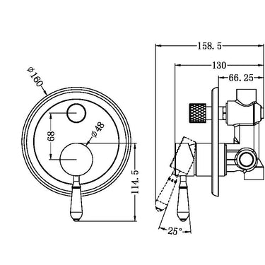 York | Chrome Shower Mixer With Divertor With Black Porcelain Lever